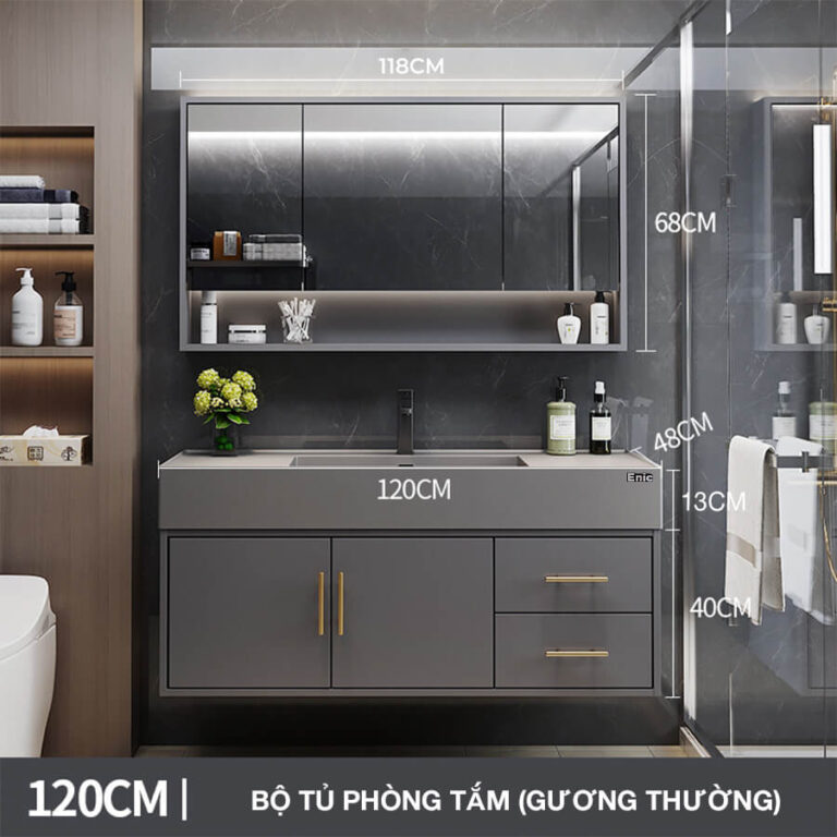 Tủ phòng tắm thông minh Enic T03 (120cm - Gương thường màu xám)