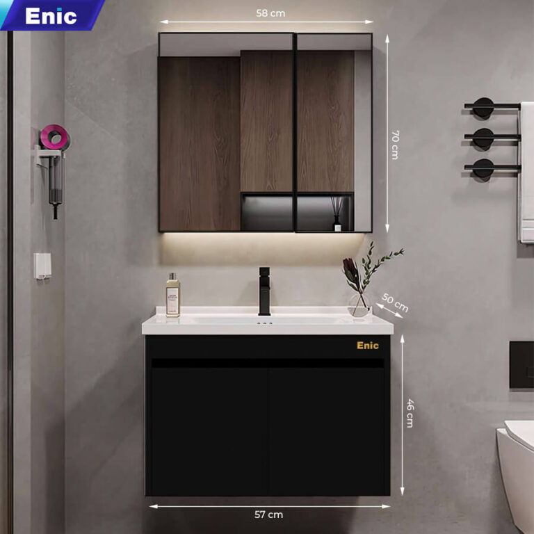 Tủ phòng tắm thông minh Enic ST01 nhôm (60cm - Gương thường màu đen)