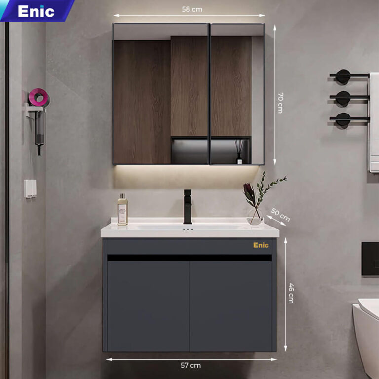 Tủ phòng tắm thông minh Enic ST01 nhôm (60cm - Gương thường màu xám)