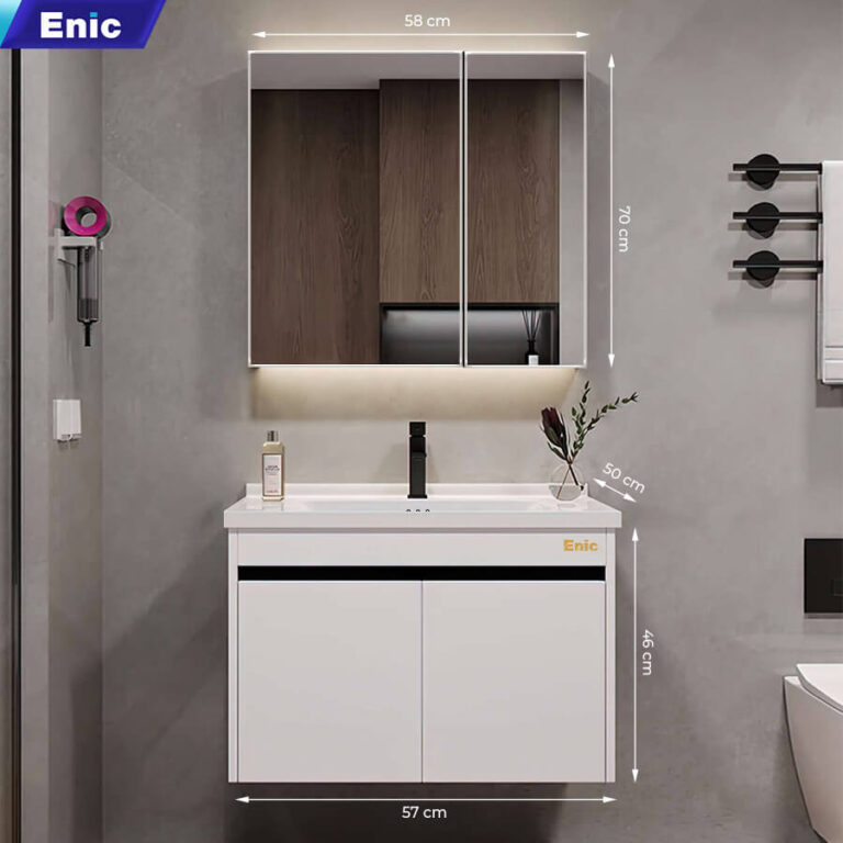 Tủ phòng tắm thông minh Enic ST01 nhôm (60cm - Gương thường màu trắng)