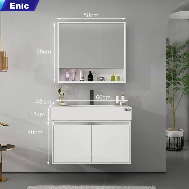 Tủ phòng tắm thông minh Enic T03 (Nhôm - 60cm - Gương thường màu trắng)