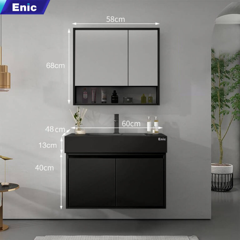 Tủ phòng tắm thông minh Enic T03 (Nhôm - 60cm - Gương thường màu đen)