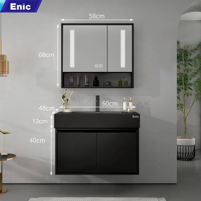 Tủ phòng tắm thông minh Enic T03 (Nhôm - 60cm - Gương thông minh màu đen)