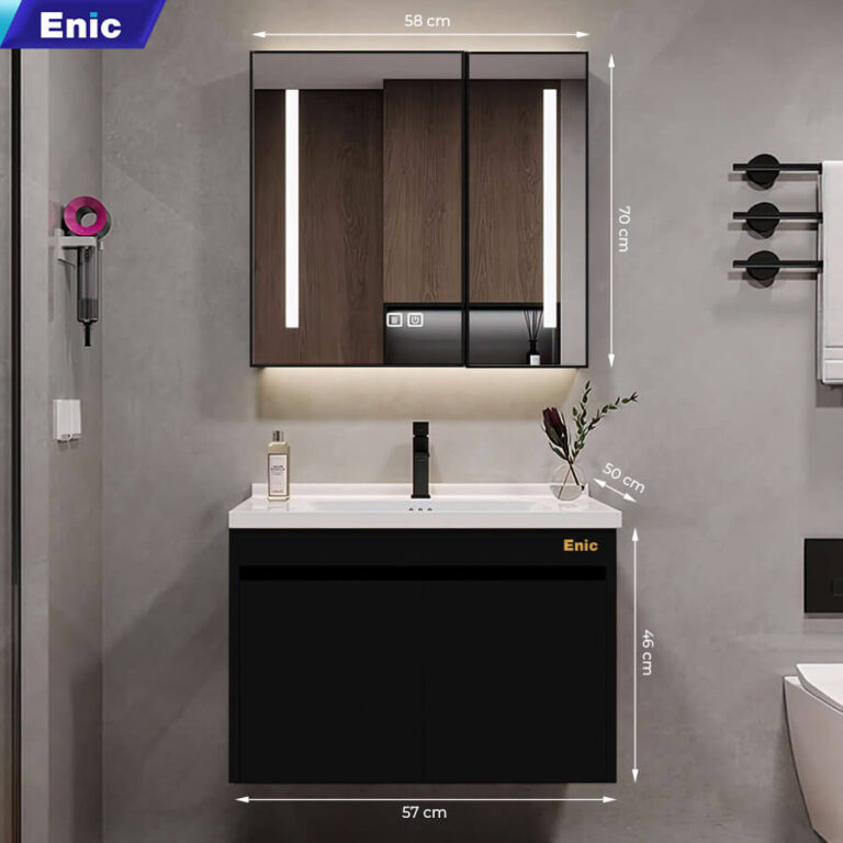 Tủ phòng tắm thông minh Enic ST01 nhôm (60cm - Gương thông minh màu đen)