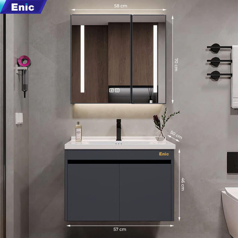 Tủ phòng tắm thông minh Enic ST01 nhôm (60cm - Gương thông minh màu xám)