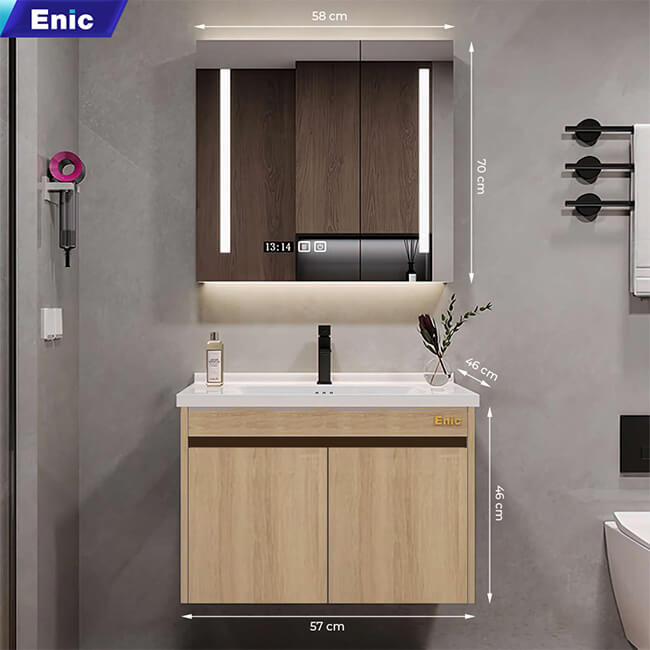 Tủ phòng tắm thông minh Enic ST01 (60cm - Gương thông minh màu gỗ)