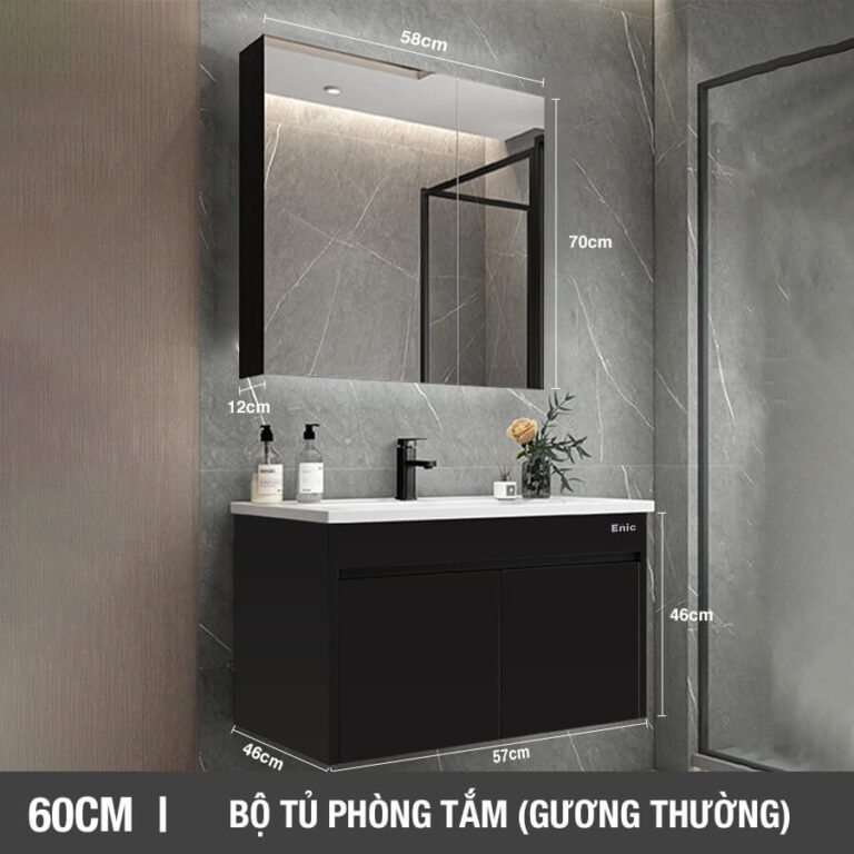 Tủ phòng tắm thông minh Enic ST01 (60cm - Gương thường màu đen)