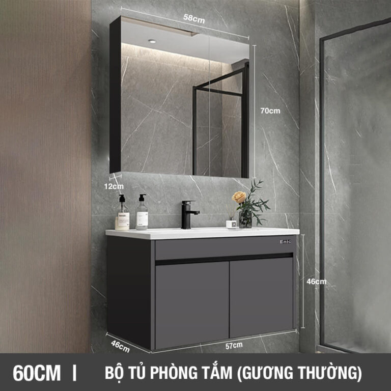 Tủ phòng tắm thông minh Enic ST01 (60cm - Gương thường màu xám)