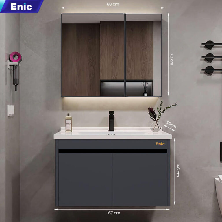 Tủ phòng tắm thông minh Enic ST01 nhôm (70cm - Gương thường màu xám)