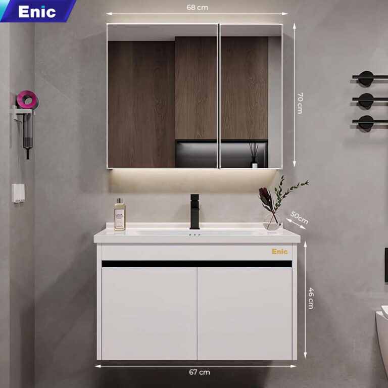 Tủ phòng tắm thông minh Enic ST01 nhôm (70cm - Gương thường màu trắng)