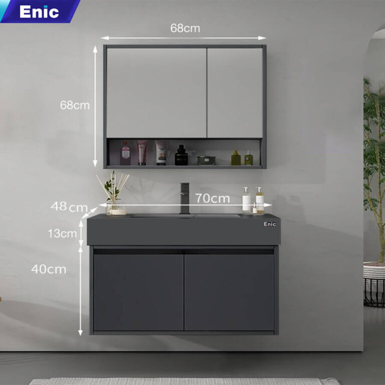 Tủ phòng tắm thông minh Enic T03 (Nhôm - 70cm - Gương thường màu xám)