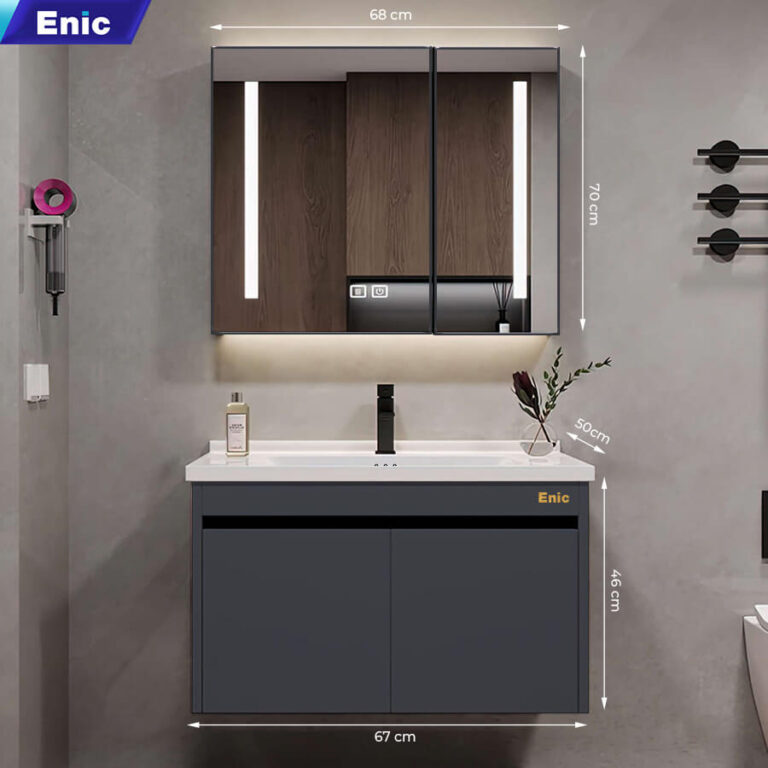 Tủ phòng tắm thông minh Enic ST01 nhôm (70cm - Gương thông minh màu xám)