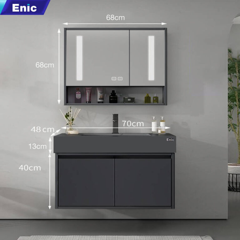 Tủ phòng tắm thông minh Enic T03 (Nhôm - 70cm - Gương thông minh màu xám)