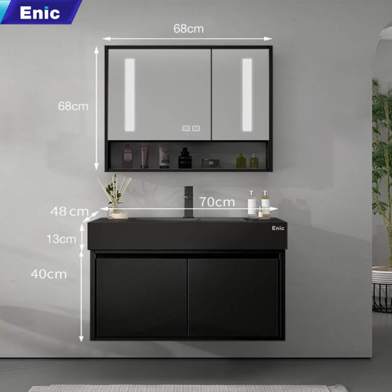 Tủ phòng tắm thông minh Enic T03 (Nhôm - 70cm - Gương thông minh màu đen)