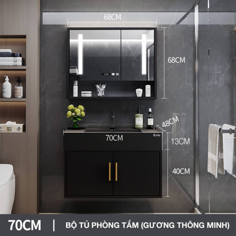 Tủ phòng tắm thông minh Enic T03 (70cm - Gương thông minh màu đen)