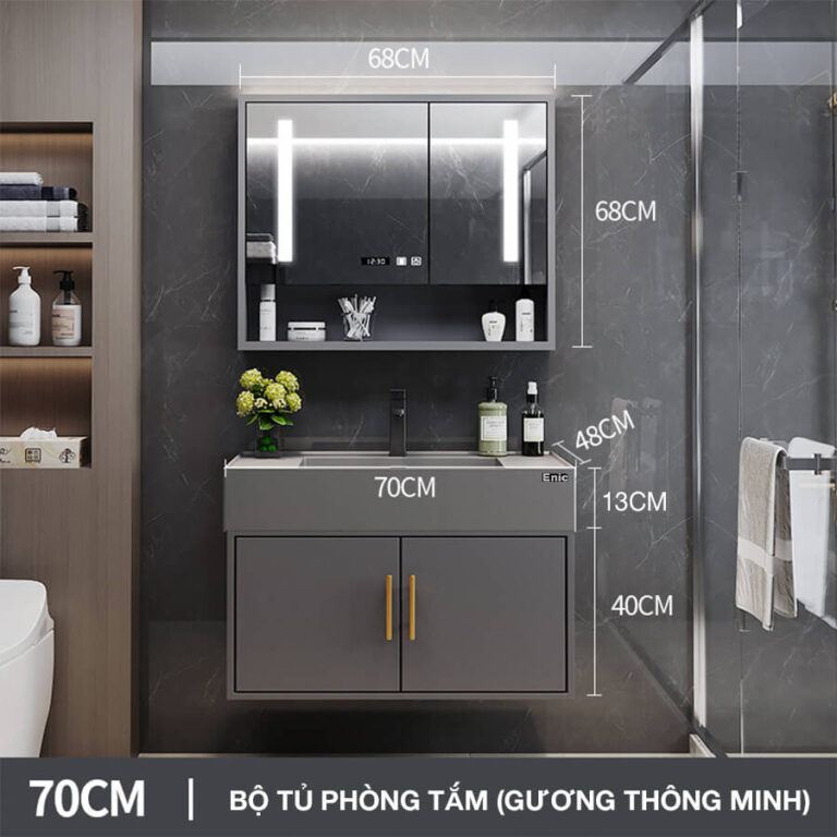 Tủ phòng tắm thông minh Enic T03 (70cm - Gương thông minh màu xám)