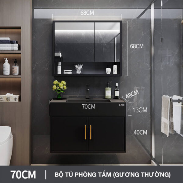 Tủ phòng tắm Enic T03 (70cm - Gương thường màu đen)