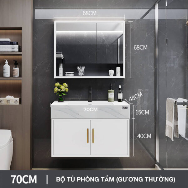 Tủ phòng tắm Enic T03 (70cm - Gương thường màu trắng)