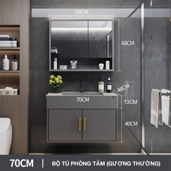 Tủ phòng tắm Enic T03 (70cm - Gương thường màu xám)