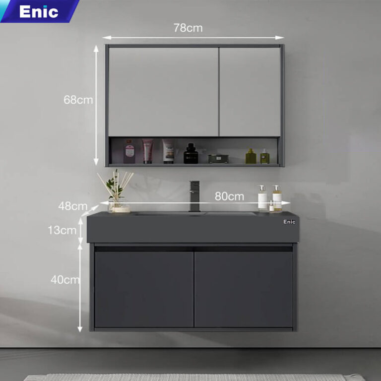 Tủ phòng tắm thông minh Enic T03 (Nhôm - 80cm - Gương thường màu xám)