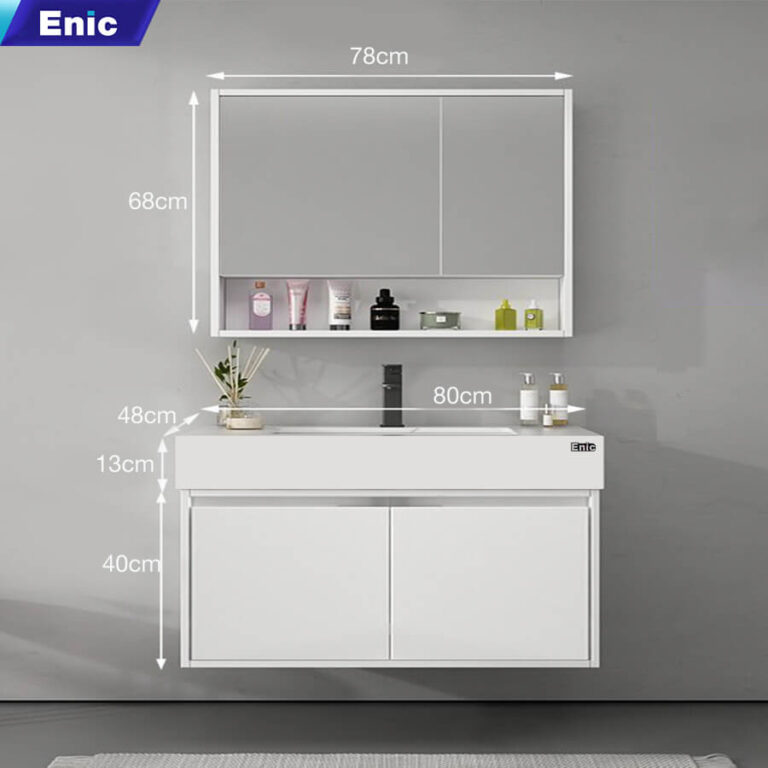 Tủ phòng tắm thông minh Enic T03 (Nhôm - 80cm - Gương thường màu trắng)