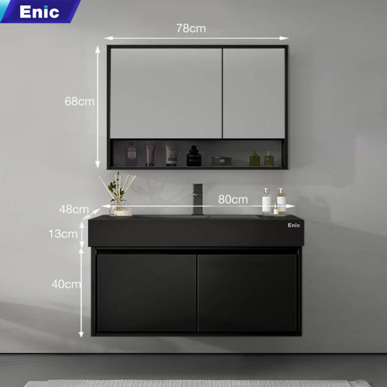 Tủ phòng tắm thông minh Enic T03 (Nhôm - 80cm - Gương thường màu đen)