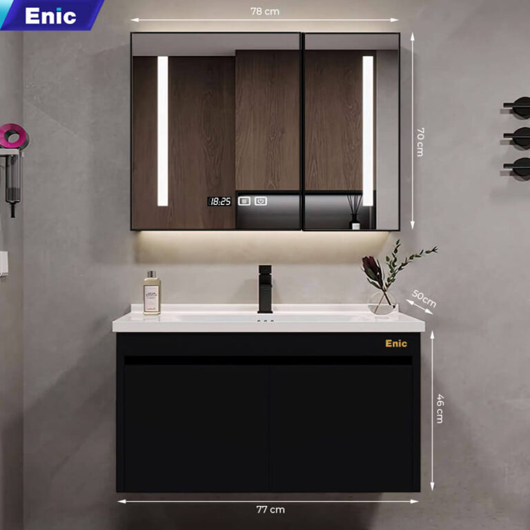 Tủ phòng tắm thông minh Enic ST01 nhôm (80cm - Gương thông minh màu đen)