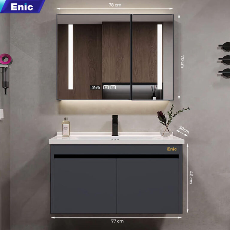 Tủ phòng tắm thông minh Enic ST01 nhôm (80cm - Gương thông minh màu xám)