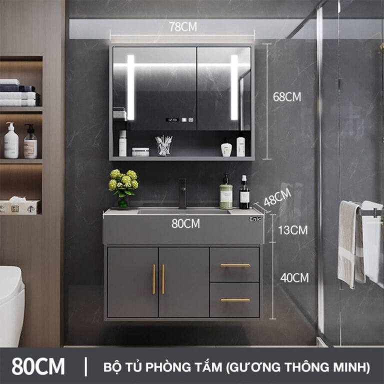 Tủ phòng tắm thông minh Enic T03 (80cm - Gương thông minh màu xám)