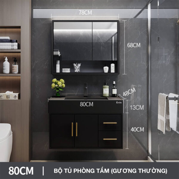 Tủ phòng tắm Enic T03 (80cm - Gương thường màu đen)