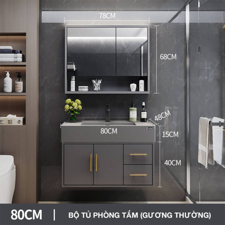 Tủ phòng tắm thông minh Enic T03 (80cm - Gương thường màu xám)