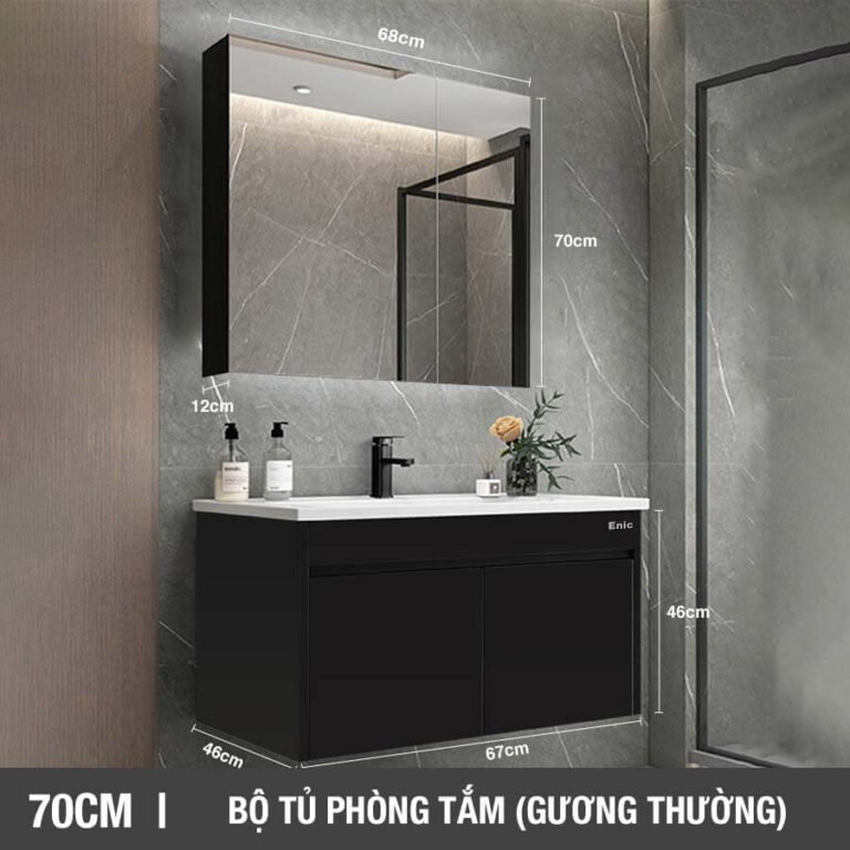 Tủ phòng tắm thông minh Enic ST01 (70cm - Gương thường màu đen)