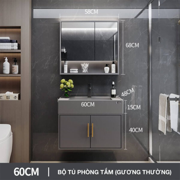 Tủ phòng tắm Enic T03 (60cm - Gương thường màu xám)