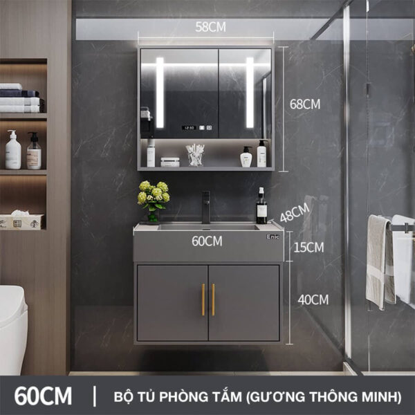 Tủ phòng tắm Enic T03 (60cm - Gương thông minh màu xám)