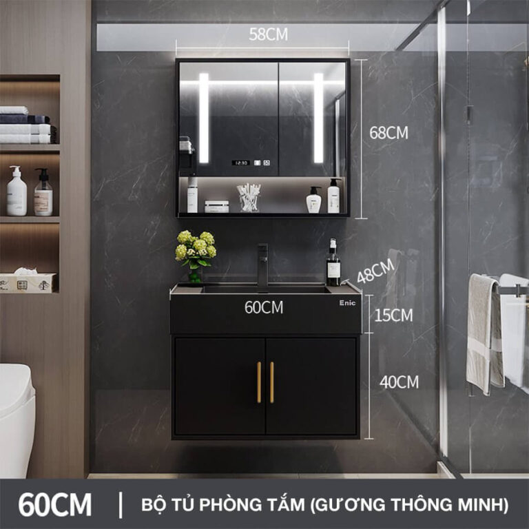 Tủ phòng tắm thông minh Enic T03 (60cm - Gương thông minh màu đen)