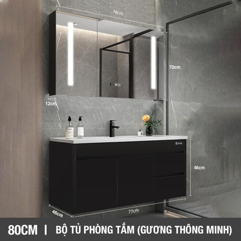 Tủ phòng tắm thông minh Enic ST01 (80cm - Gương thông minh màu đen)