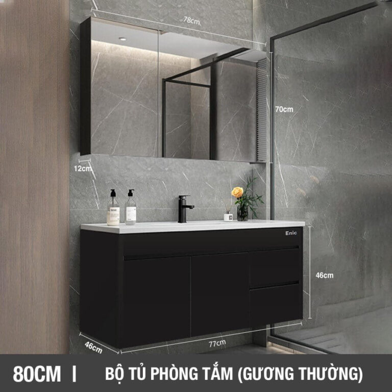 Tủ phòng tắm thông minh Enic ST01 (80cm - Gương thường màu đen)