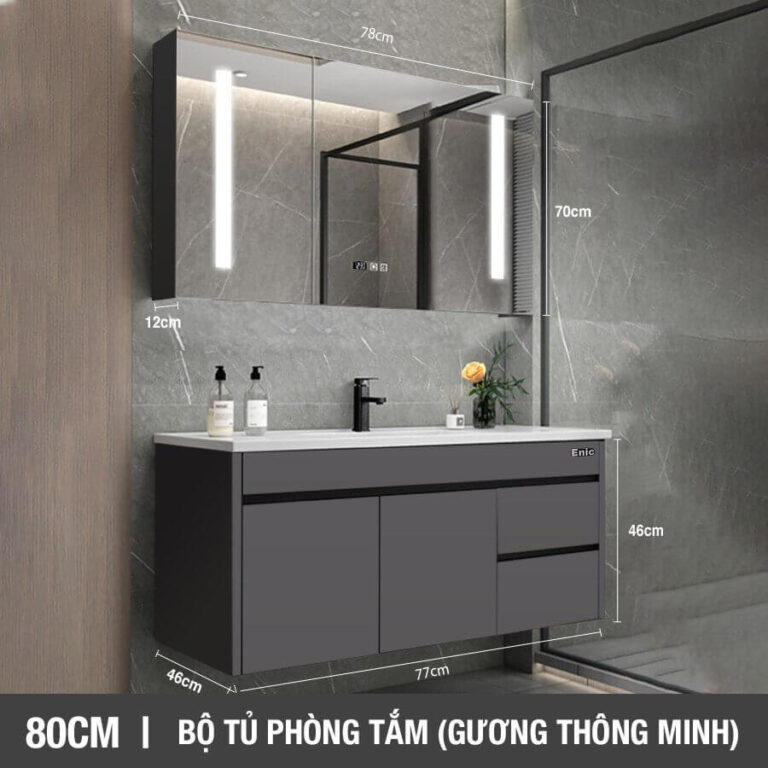 Tủ phòng tắm thông minh Enic ST01 (80cm - Gương thông minh màu xám)