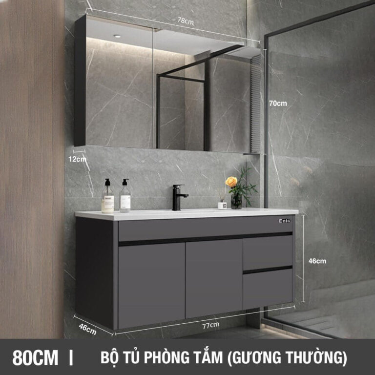 Tủ phòng tắm thông minh Enic ST01 (80cm - Gương thường màu xám)