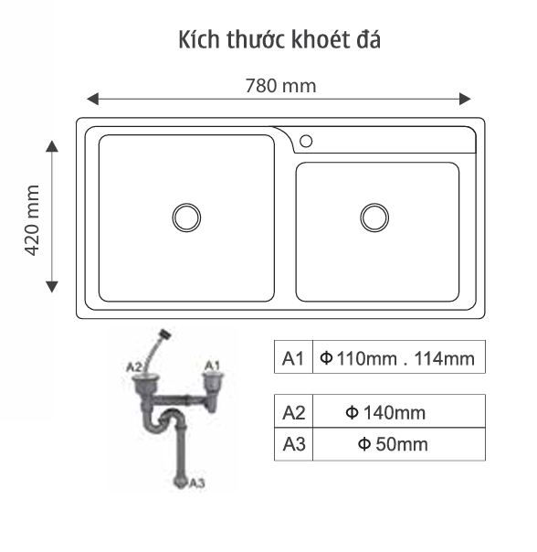Chậu rửa bát 2 hố lệch Giovani GS-8245HML