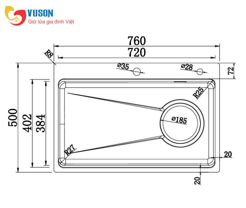 Chậu rửa bát GrandX GX7650SV