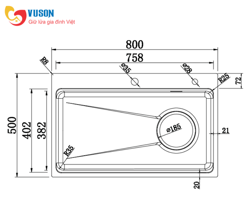 Chậu rửa bát GrandX GX8050SV