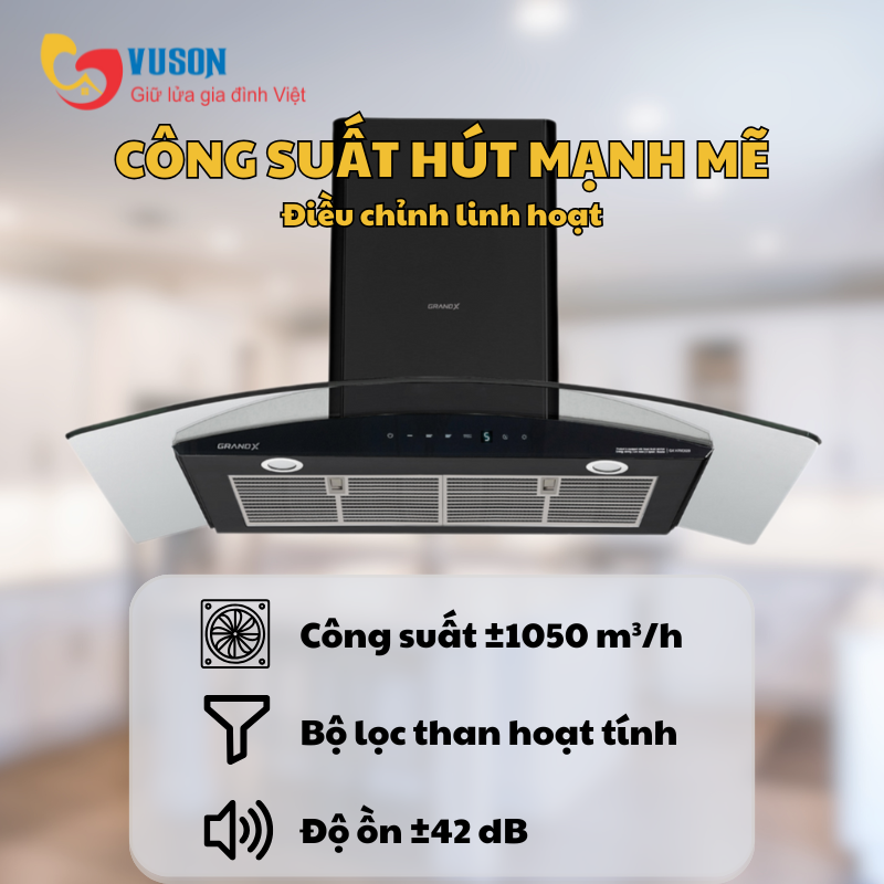 Máy hút mùi kính cong GrandX GX H90C62B