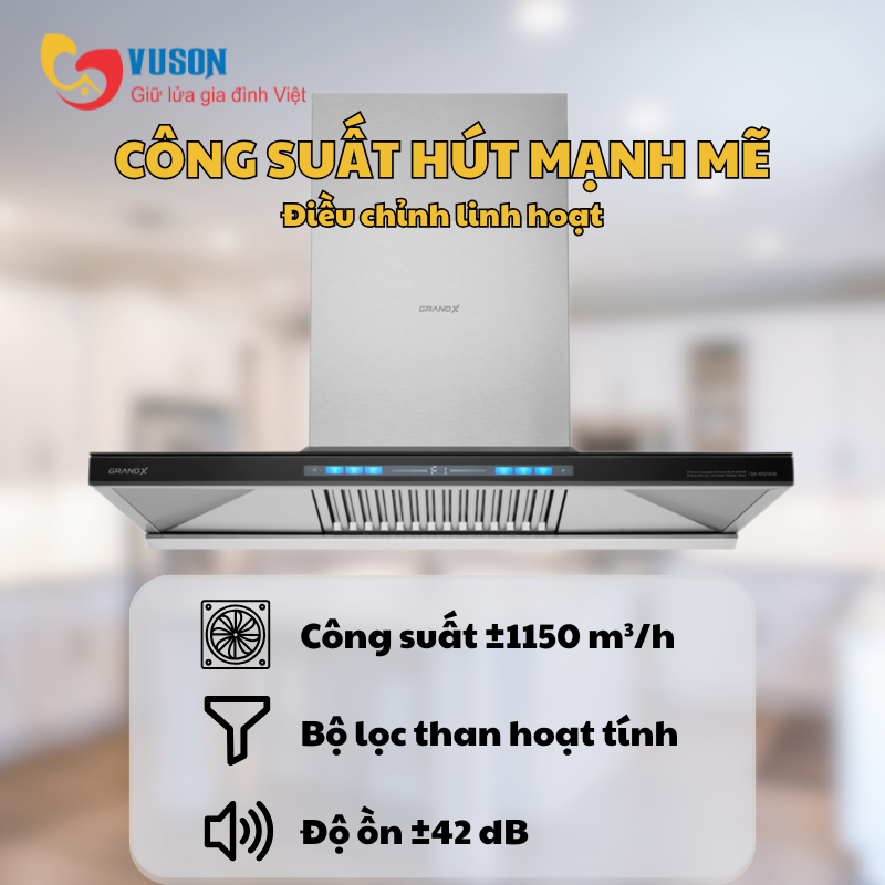 Máy hút mùi áp tường GrandX GX H90T81B