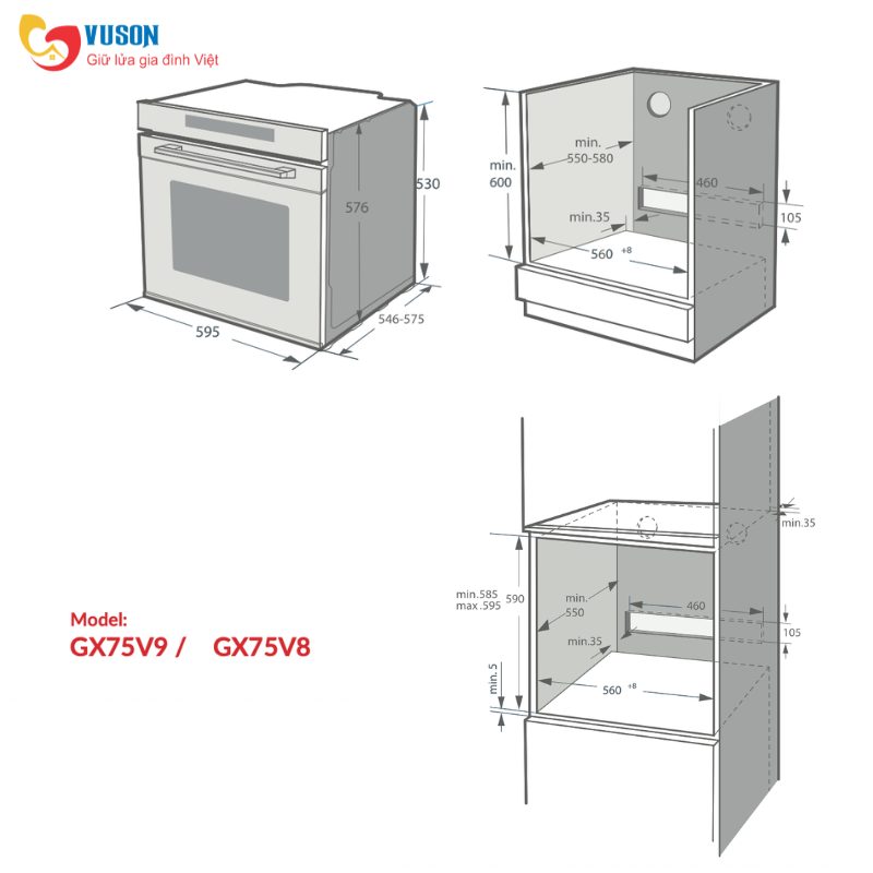 Lò nướng âm tủ GrandX GX75V9