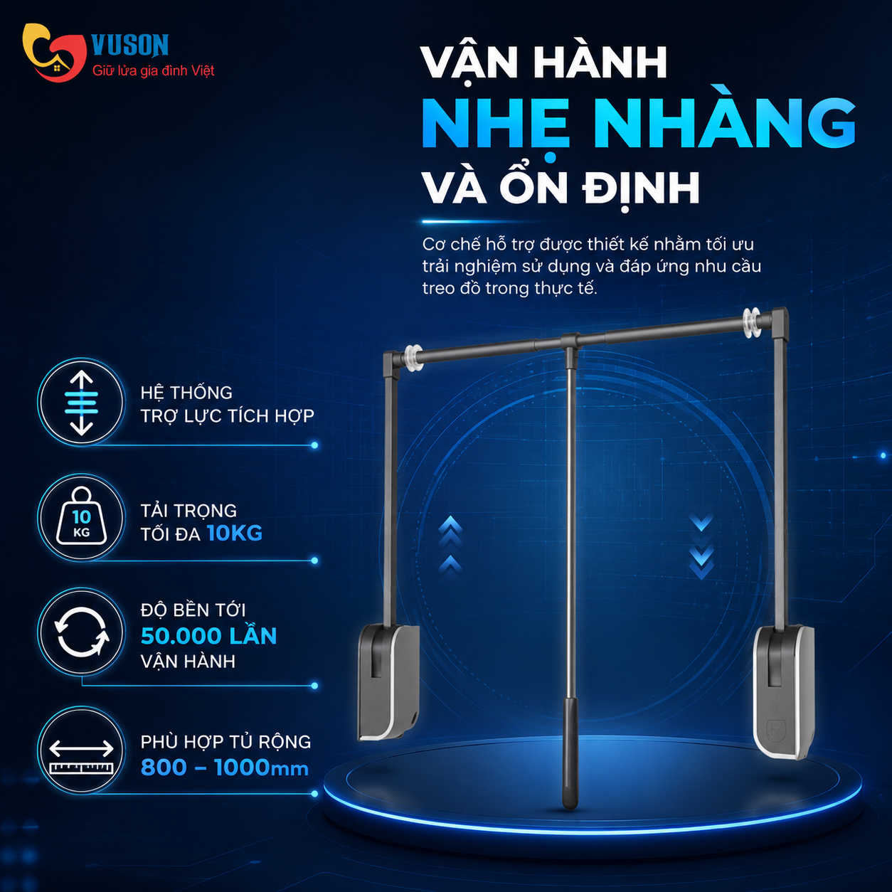 Giá Nâng Hạ Cơ Treo Quần Áo GrandX XM.15-Luxury