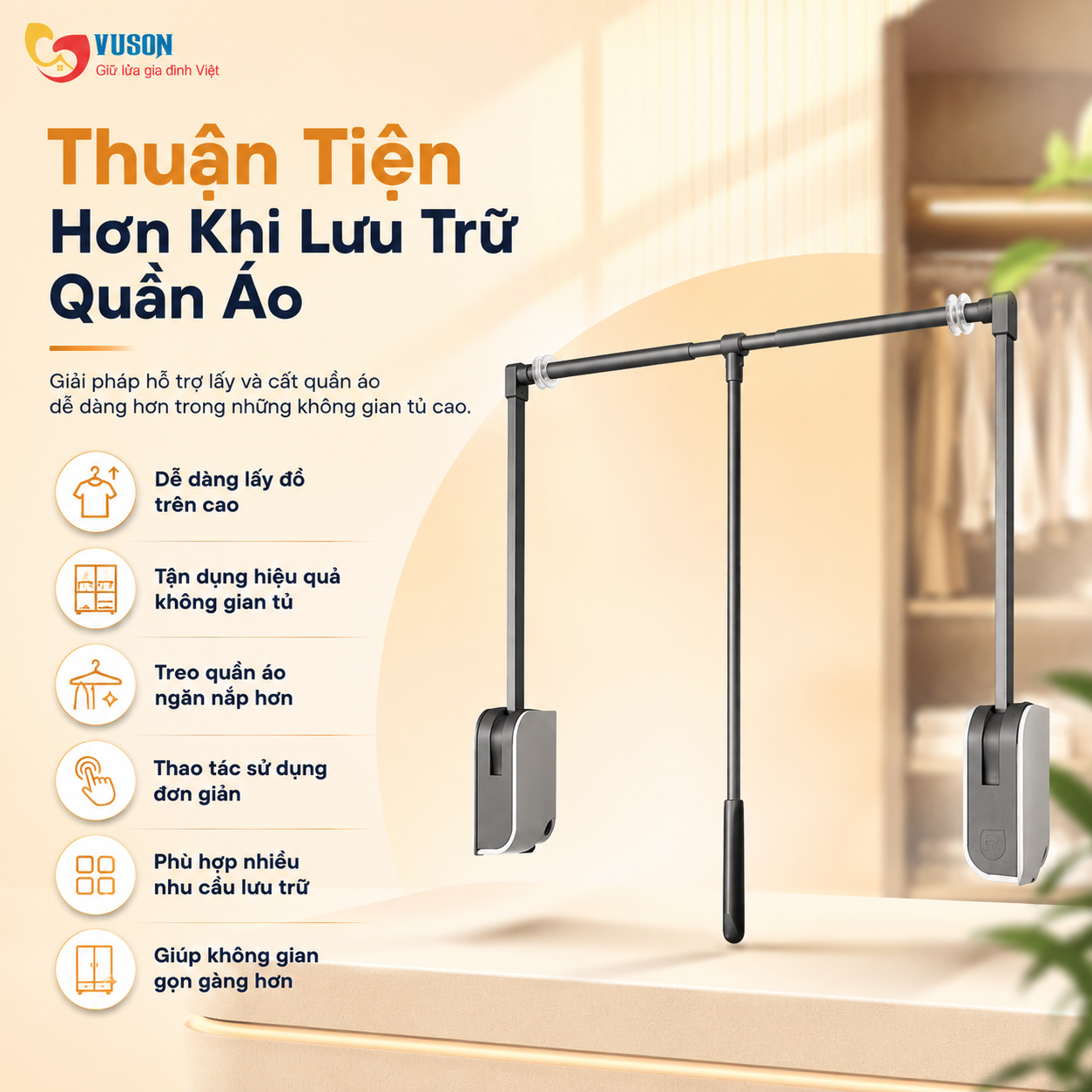 Giá Nâng Hạ Cơ Treo Quần Áo GrandX XM.15-Luxury