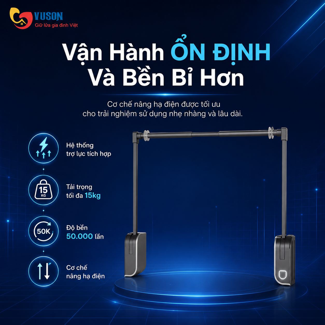 Giá Nâng Hạ Điện Treo Quần Áo GrandX XM.15E-Luxury