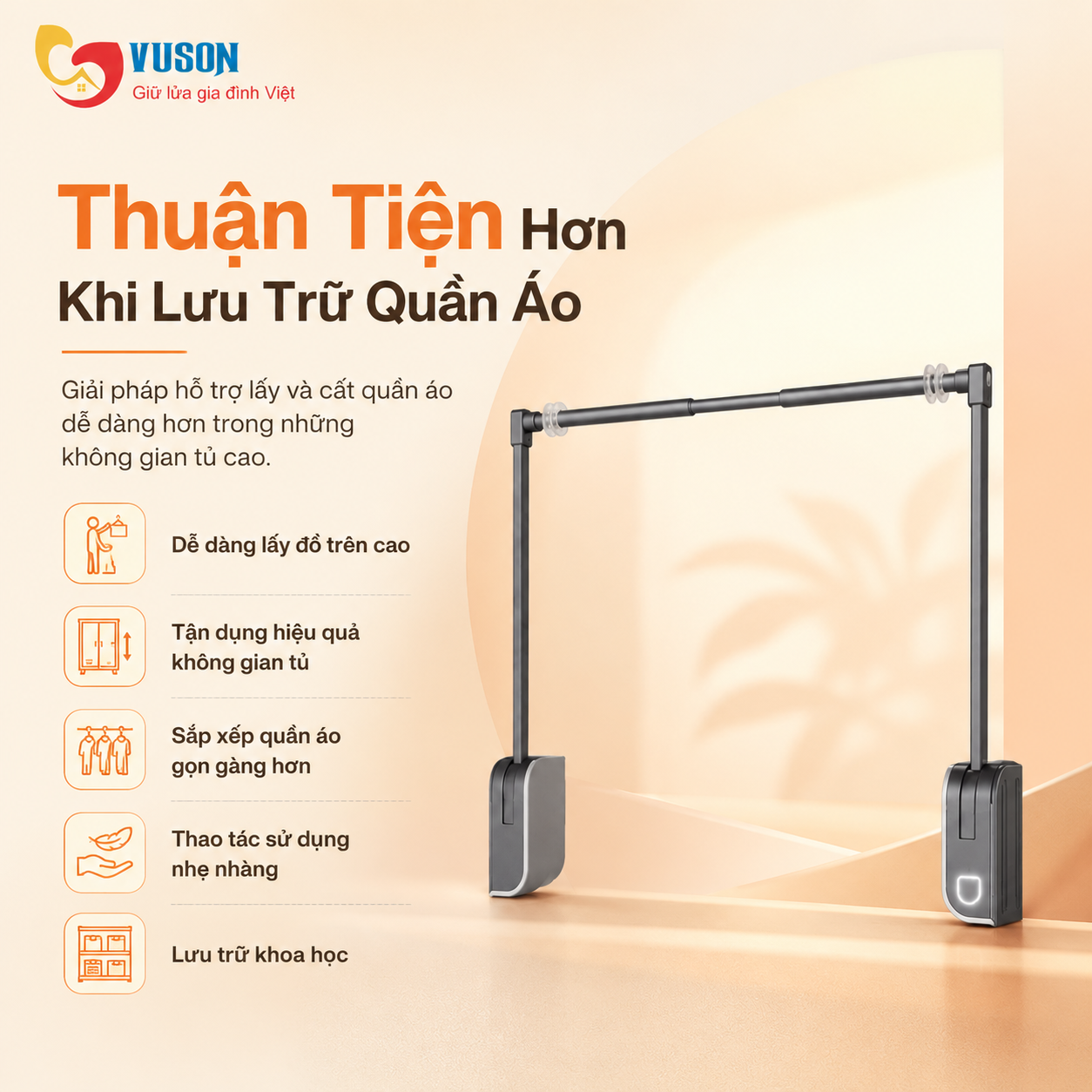 Giá Nâng Hạ Điện Treo Quần Áo GrandX XM.15E-Luxury