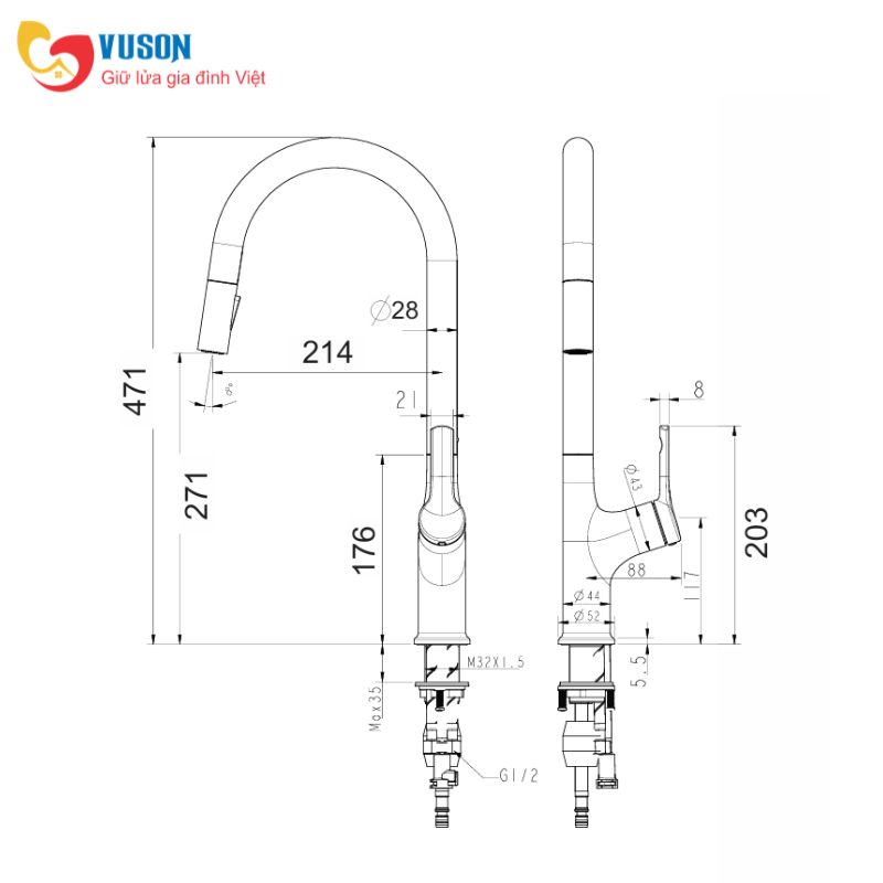 Vòi rửa bát GrandX GXF17